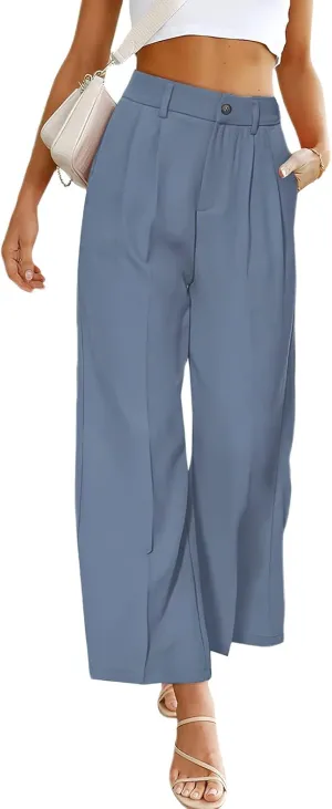 ebossy Women's High Waist Straight Wide Leg Pants Long Formal Trouser with Pockets