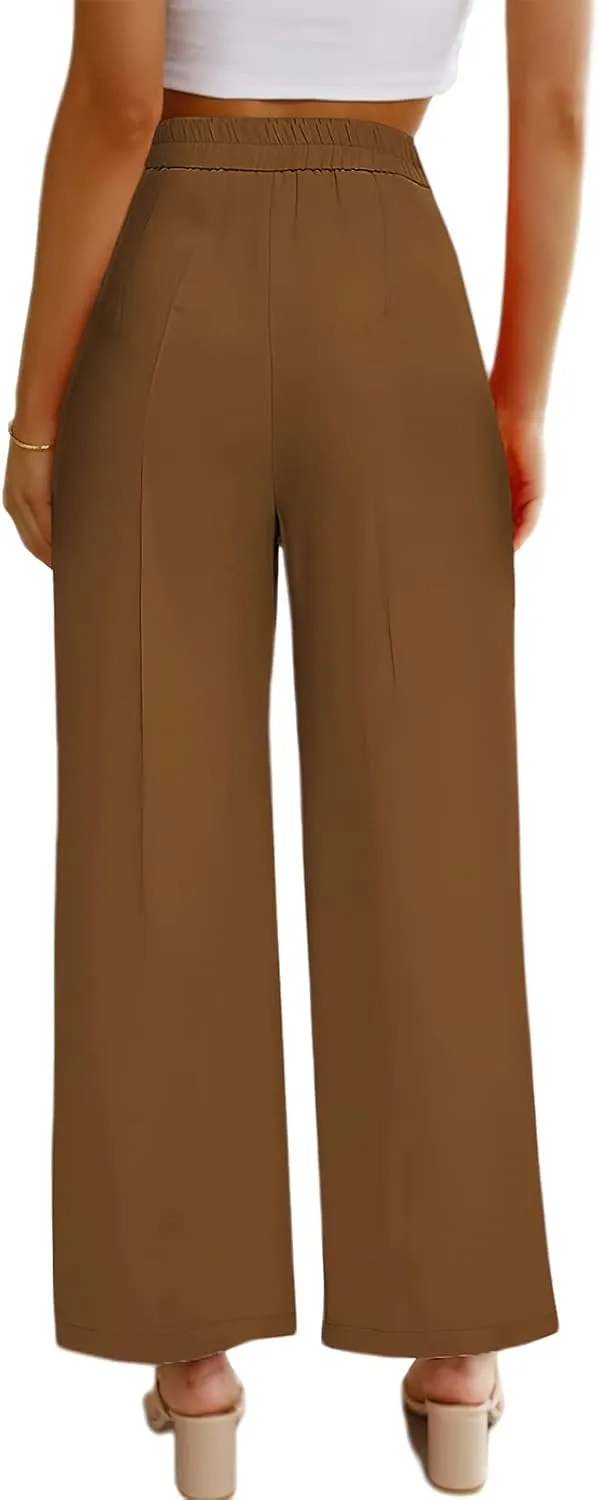 ebossy Women's High Waist Straight Wide Leg Pants Long Formal Trouser with Pockets