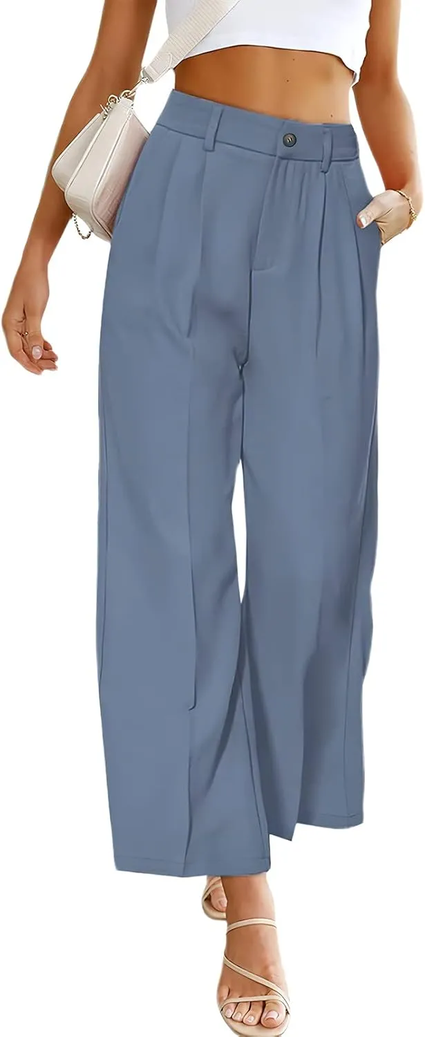 ebossy Women's High Waist Straight Wide Leg Pants Long Formal Trouser with Pockets
