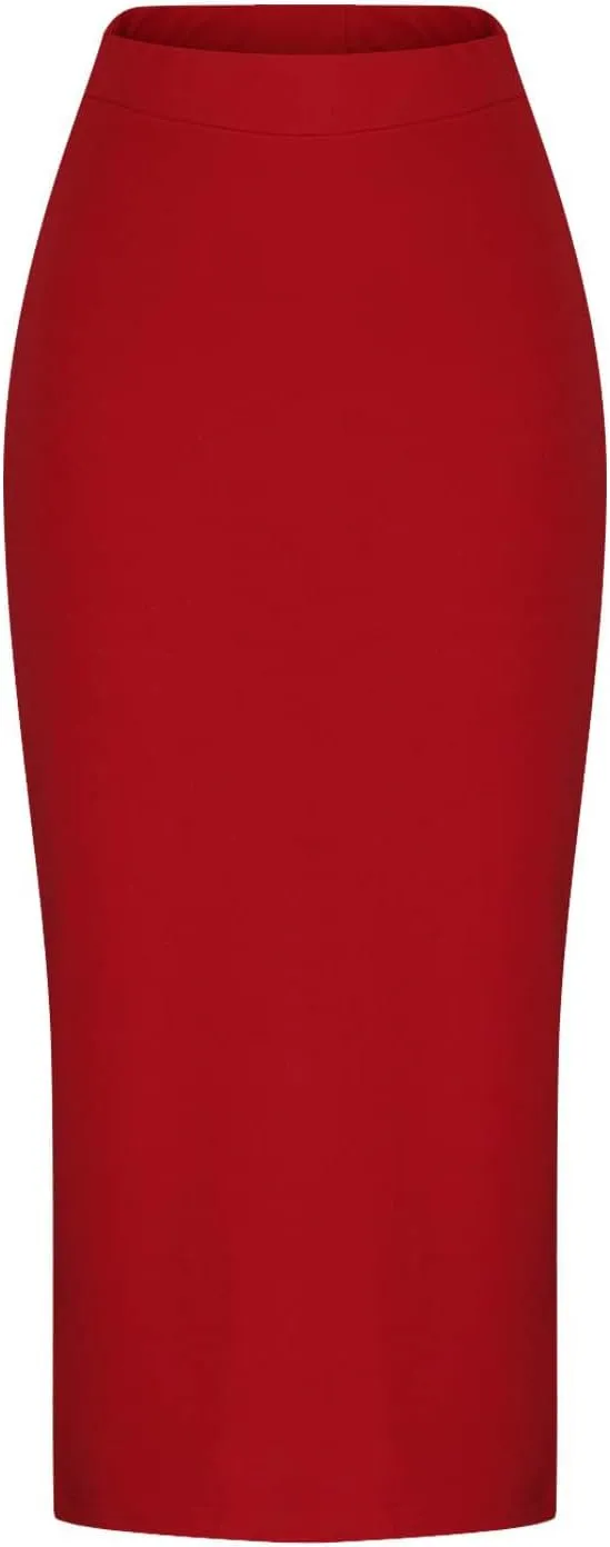 Elegant Wrap Fishtail Skirts for Women High Waisted Split Side Skirt Elastic A Line Midi Skirts Bodycon Office Skirt