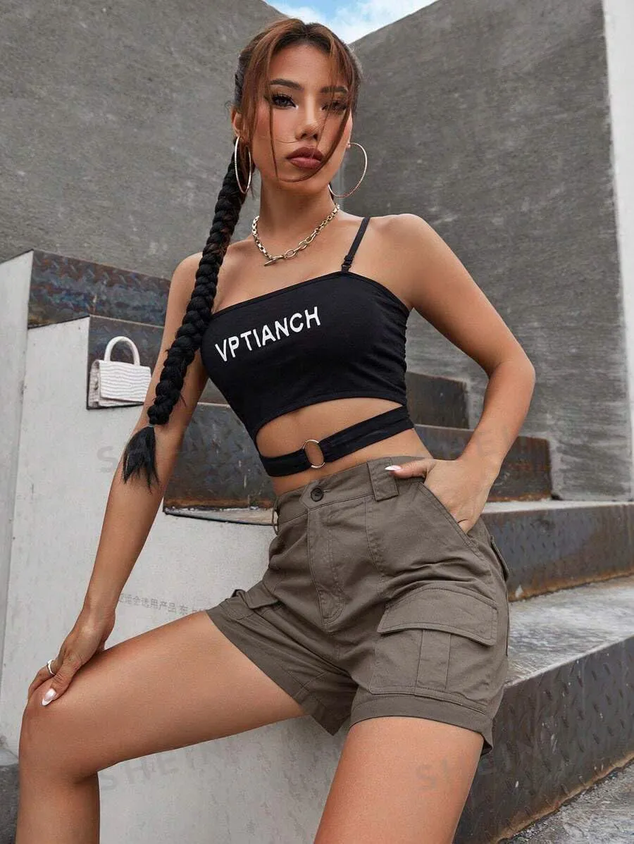 EMMIOL Cargo Shorts for Women 2024 Casual Summer Elastic High Waisted Button Up Comfy Cotton Hiking Shorts with Pockets
