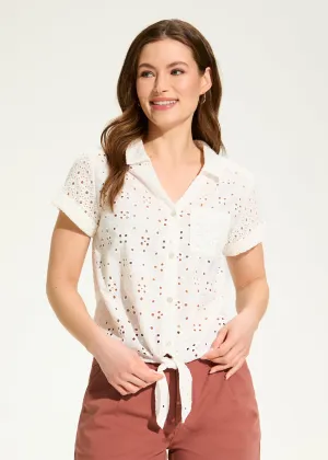 Eyelet Lace Short-Sleeve Top, White