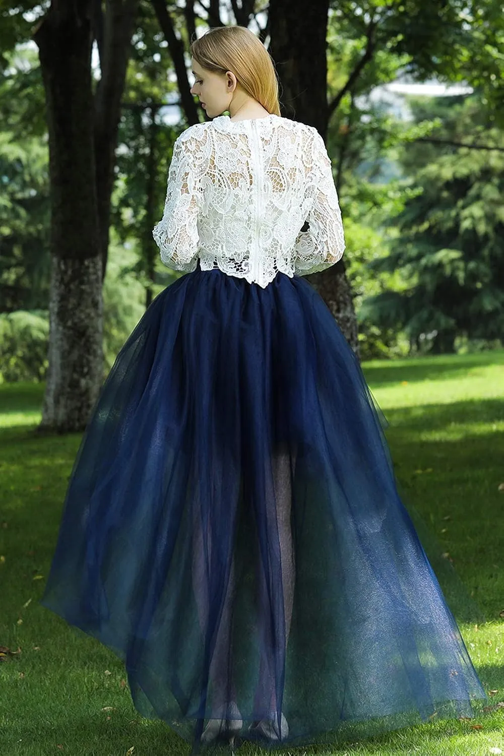 FEOYA Women High Low Tutu Skirts Layered Mesh Tulle Skirt Princess Wedding Evening Prom Dovetail Skirts