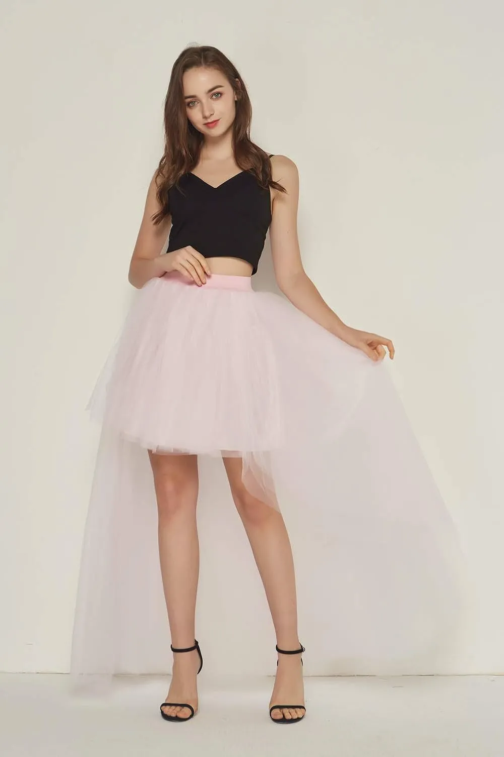 FEOYA Women High Low Tutu Skirts Layered Mesh Tulle Skirt Princess Wedding Evening Prom Dovetail Skirts