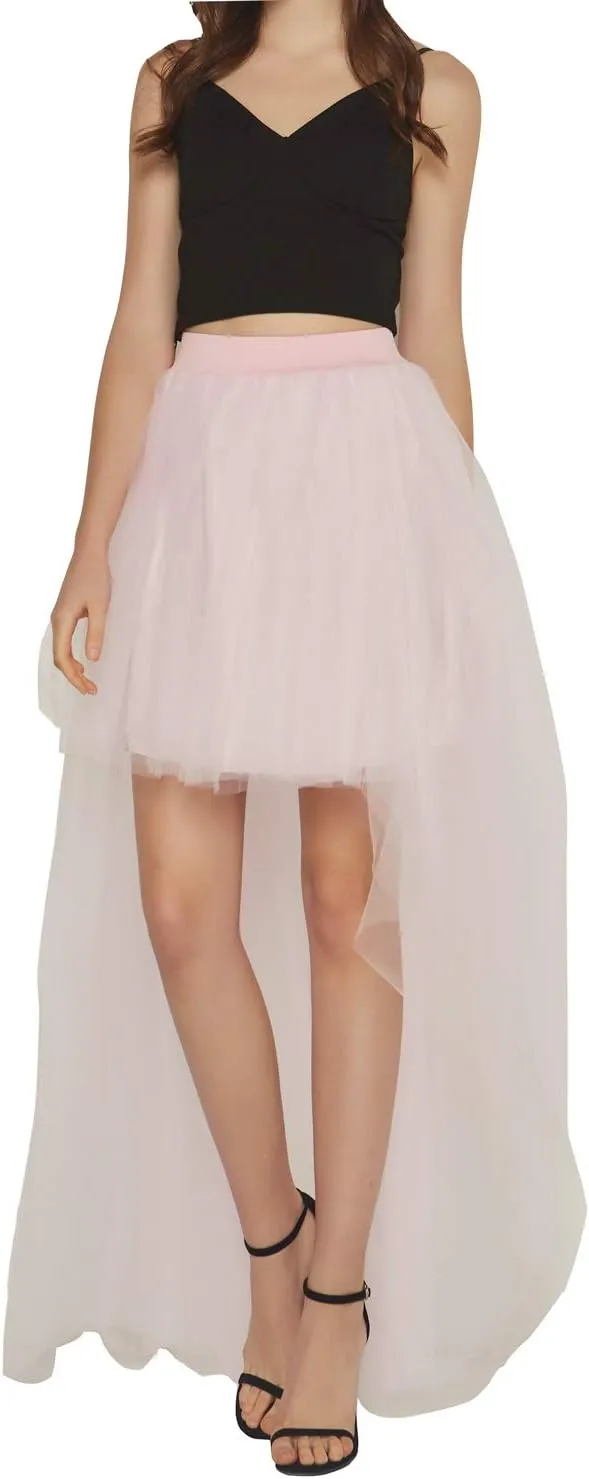 FEOYA Women High Low Tutu Skirts Layered Mesh Tulle Skirt Princess Wedding Evening Prom Dovetail Skirts