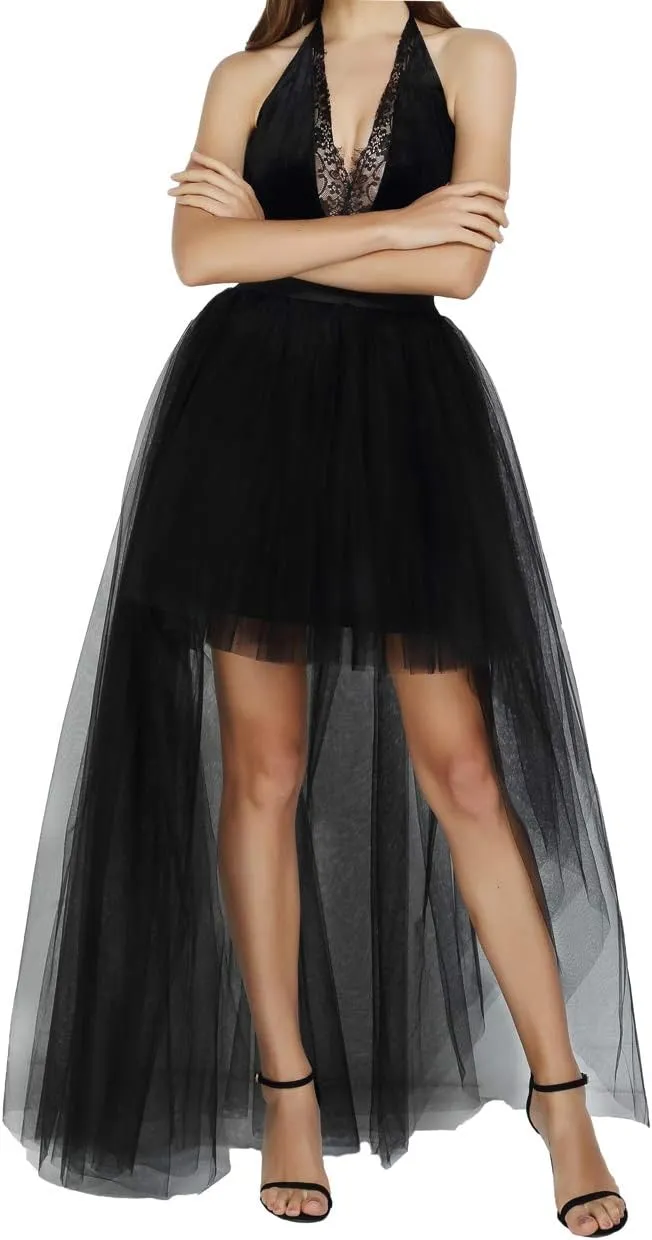 FEOYA Women High Low Tutu Skirts Layered Mesh Tulle Skirt Princess Wedding Evening Prom Dovetail Skirts