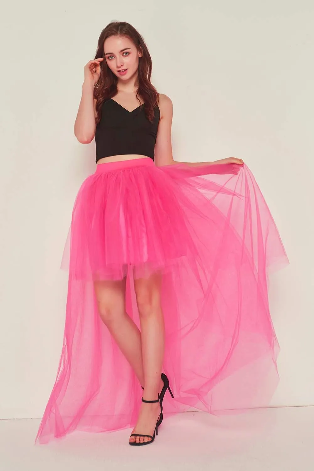 FEOYA Women High Low Tutu Skirts Layered Mesh Tulle Skirt Princess Wedding Evening Prom Dovetail Skirts