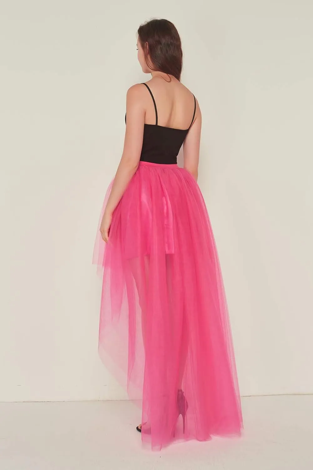 FEOYA Women High Low Tutu Skirts Layered Mesh Tulle Skirt Princess Wedding Evening Prom Dovetail Skirts