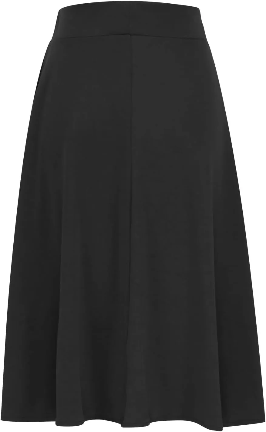 Flared Skirt for Women A Line Midi Skirt Elastic High Waist Wool Skirt Knee Length Circle Skirt Business Casual Skirt