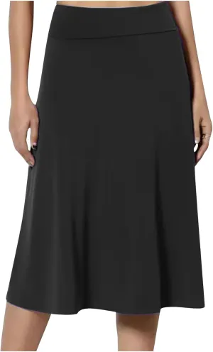 Flared Skirt for Women A Line Midi Skirt Elastic High Waist Wool Skirt Knee Length Circle Skirt Business Casual Skirt