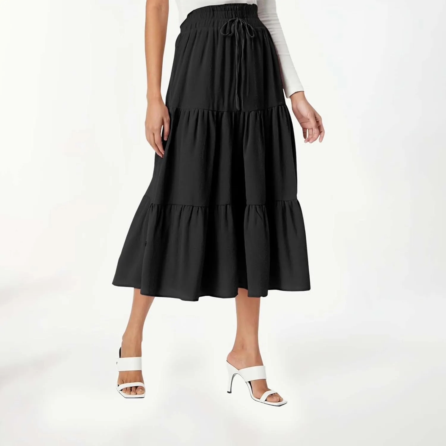 Floral Maxi Skirt for Women Summer Comfy Tiered Elastic High Waisted Skirts Vacation A-Line Flowy Swing Long Skirts