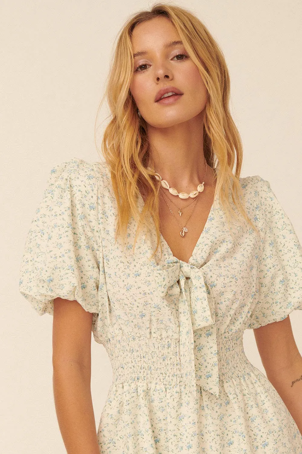 Floral Puff Sleeve Mini Dress