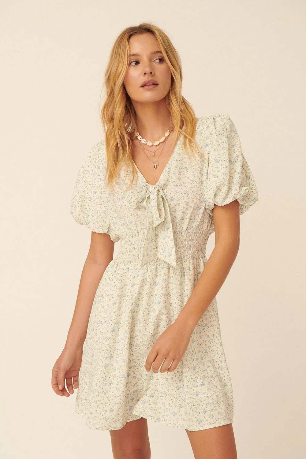 Floral Puff Sleeve Mini Dress