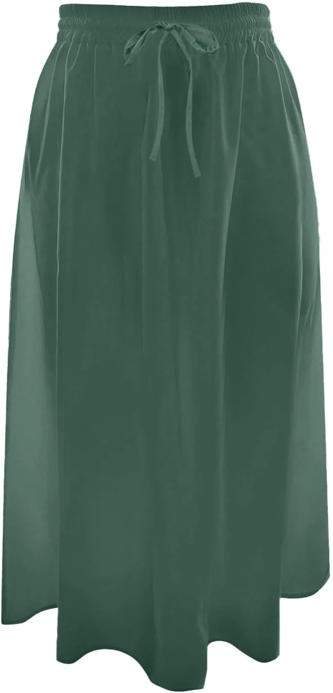 Flowy Skirts for Women Midi Length Tie Knot Boho Casual Beach High Waisted Pleated Swing Long Skirt with Pockets