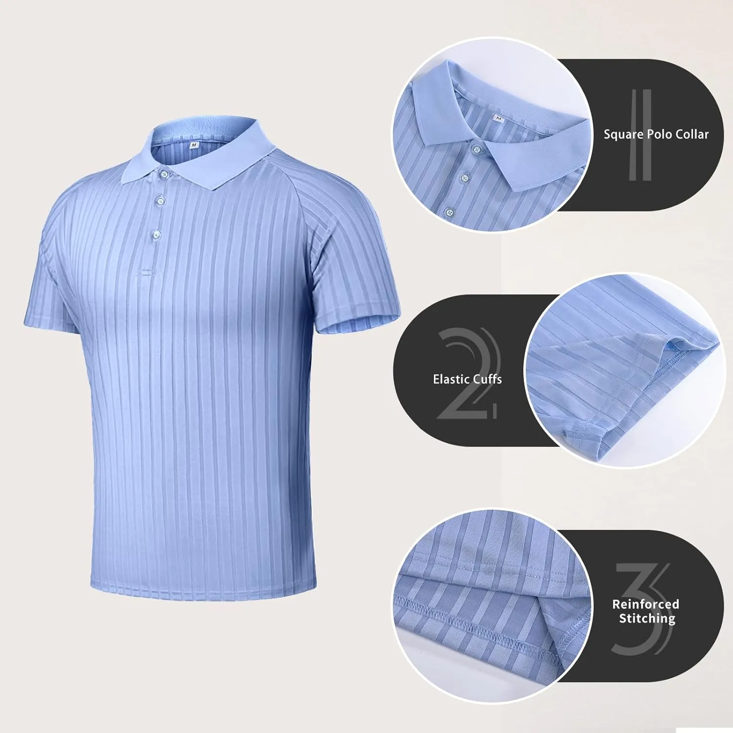 GINGTTO Men's Muscle Skinny Polo Shirts Workout V-Neck Tops Fitted for Men Short Sleeves Summer