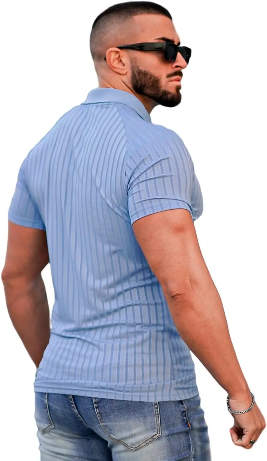 GINGTTO Men's Muscle Skinny Polo Shirts Workout V-Neck Tops Fitted for Men Short Sleeves Summer