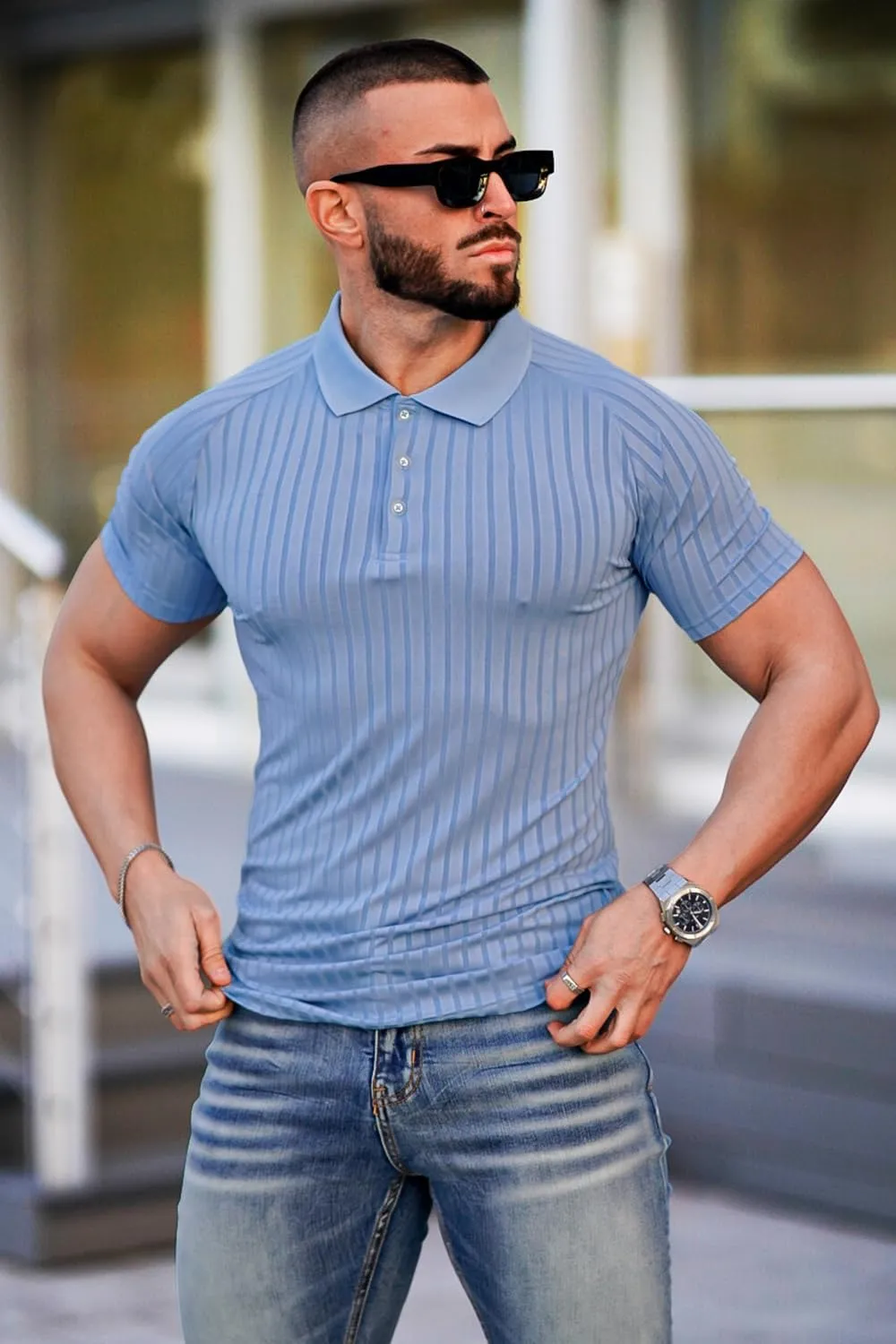 GINGTTO Men's Muscle Skinny Polo Shirts Workout V-Neck Tops Fitted for Men Short Sleeves Summer
