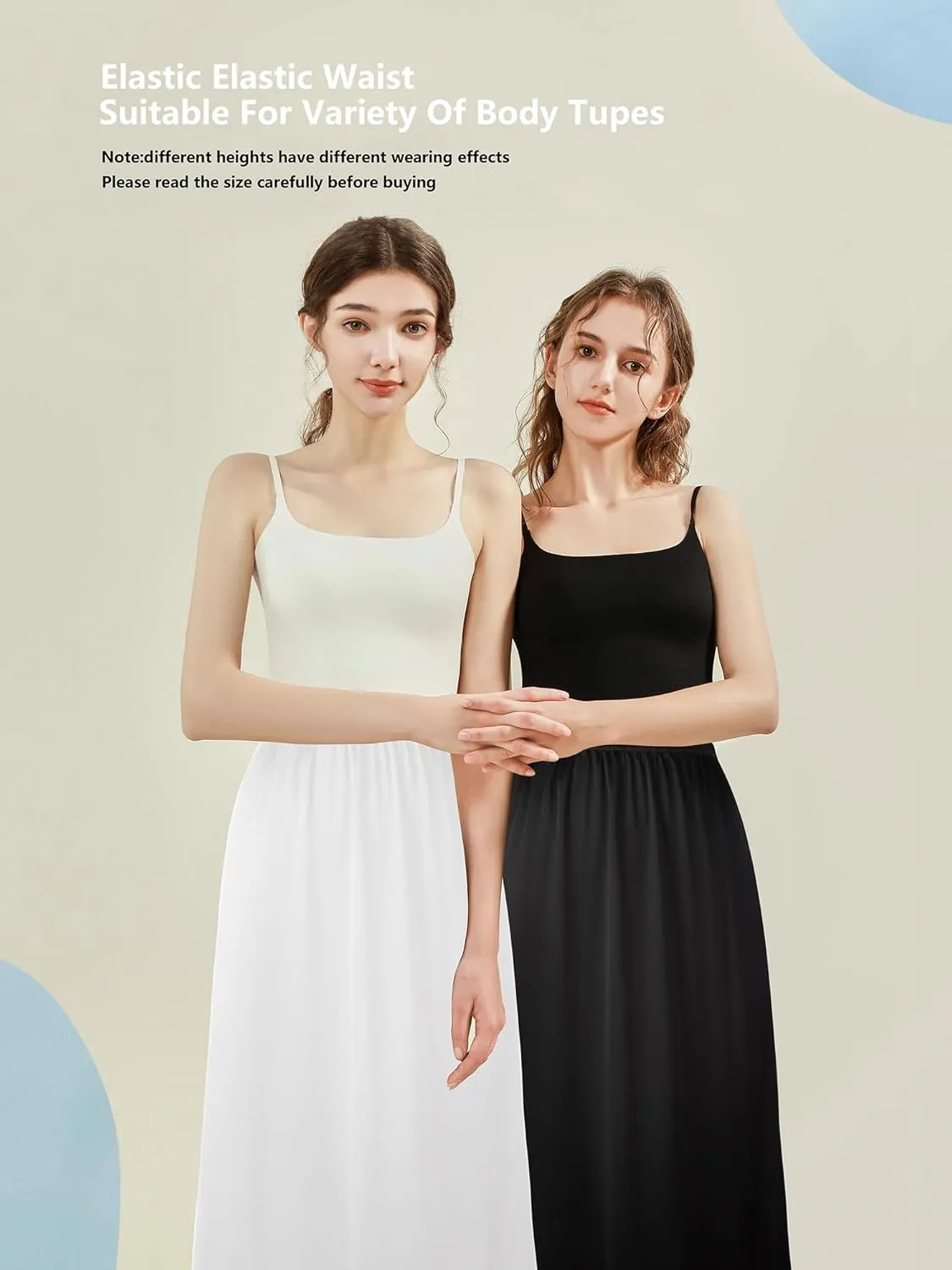 Girstunm 2 Pcs Women's Half Slips for Under Dresses Satin Skirt Extenders Anti-Static Petticoat Cosplay Underskirt