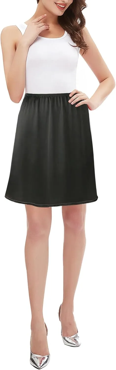 Girstunm 2 Pcs Women's Half Slips for Under Dresses Satin Skirt Extenders Anti-Static Petticoat Cosplay Underskirt