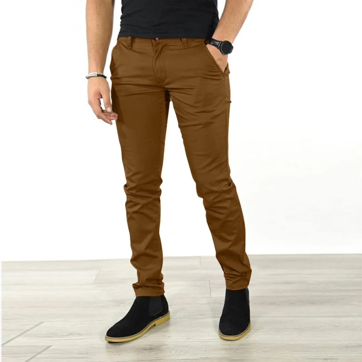 GOKKILRW Mens Chinos Slim Fit Skinny Dress Pants Flat Front Stretch Business Work Tapered Pants Comfy Casual Solid Golf Pants