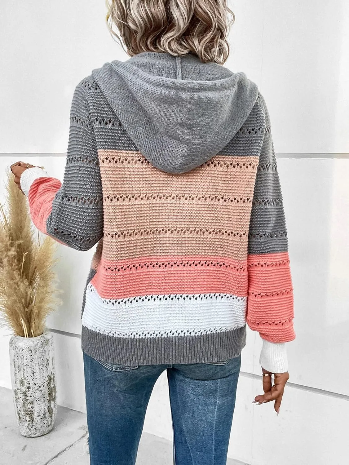 GORGLITTER Women's Colorblock Zip Up Hoodie Jacket Long Sleeve Drawstring Hooded Cardigan Coat