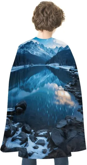 Halloween Cape, Moraine Lake in A Starry Winter Night Printed Cosplay Red Cape Costume Party Capes Halloween Cloak for Adults Women