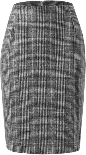 High Waisted Dancing Girls Tutu Skirts Bodycon Knee Length Pencil Plaid Skirts for Women Fall Winter Midi Skirt with Slit