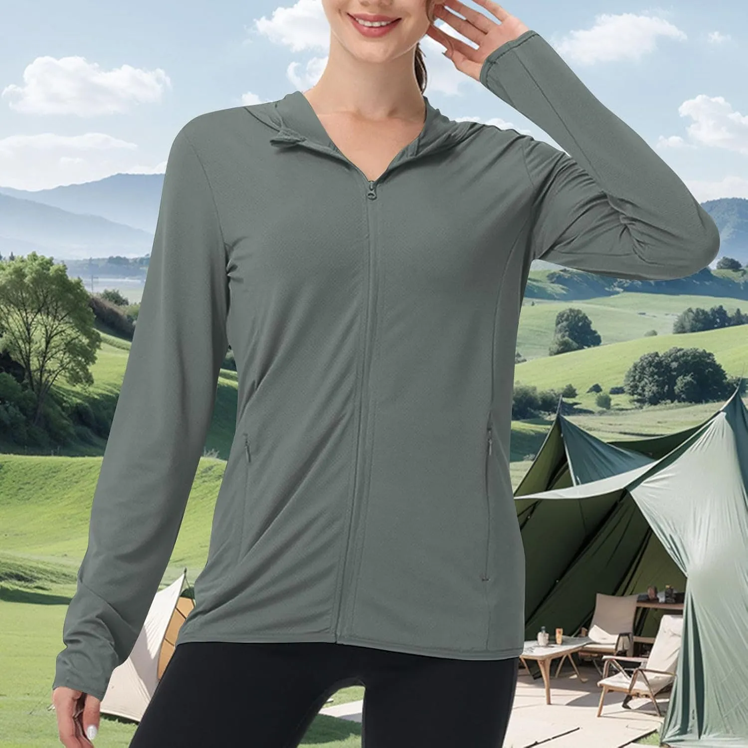 Hoodies for Women UPF 50  Sun Protection Shirts Lightweight Long Sleeve Sun Hoodie Jacket with Pockets for Hiking Outdoor