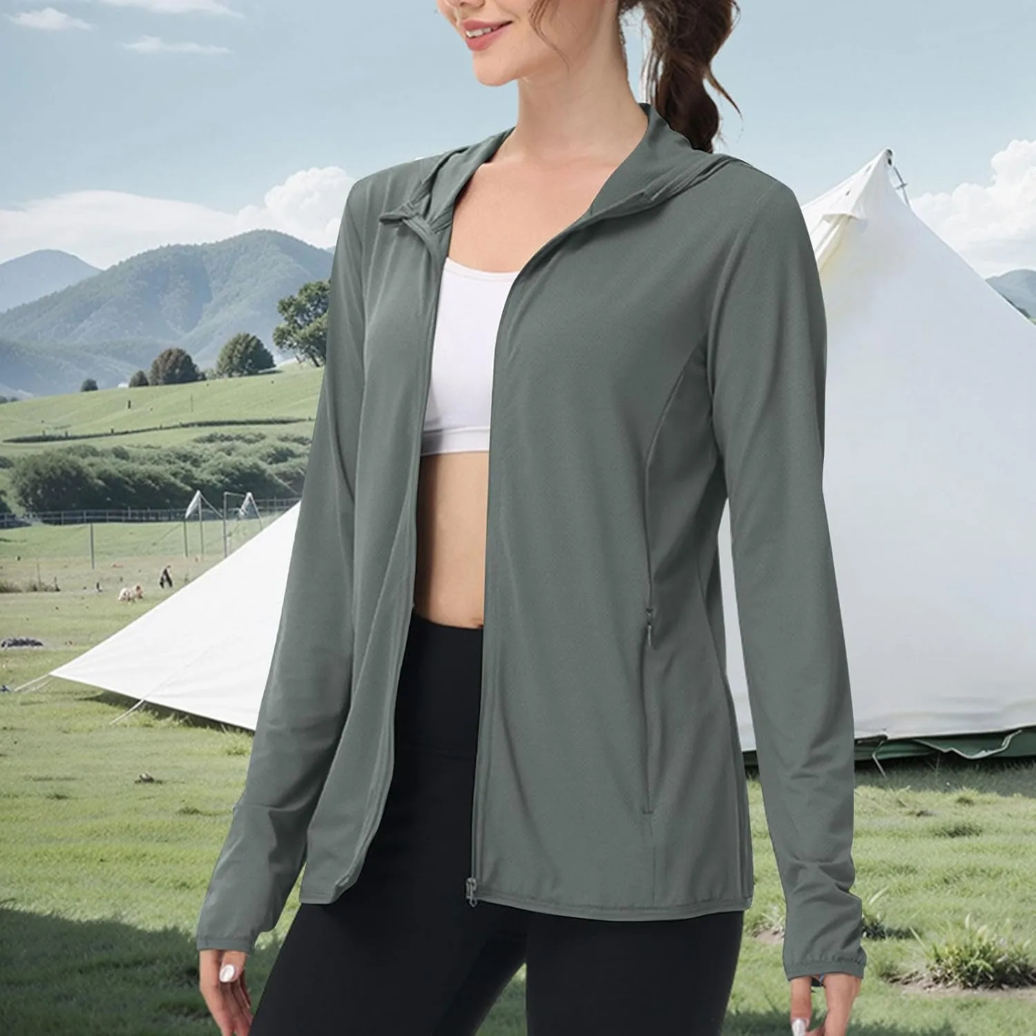 Hoodies for Women UPF 50  Sun Protection Shirts Lightweight Long Sleeve Sun Hoodie Jacket with Pockets for Hiking Outdoor