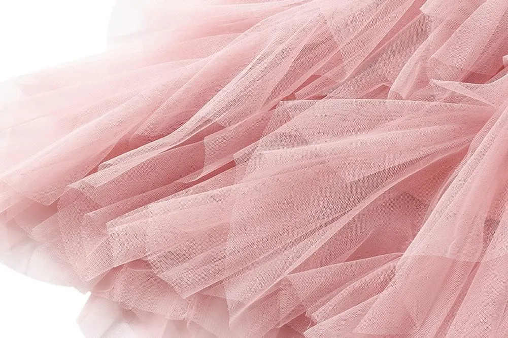 Hotmiss Women's Tulle Skirt Formal High Low Asymmetrical Midi Tea-Length Elastic Waist Tiered Layered Party Skirts