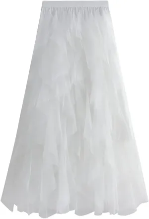 Hotmiss Women's Tulle Skirt Formal High Low Asymmetrical Midi Tea-Length Elastic Waist Tiered Layered Party Skirts