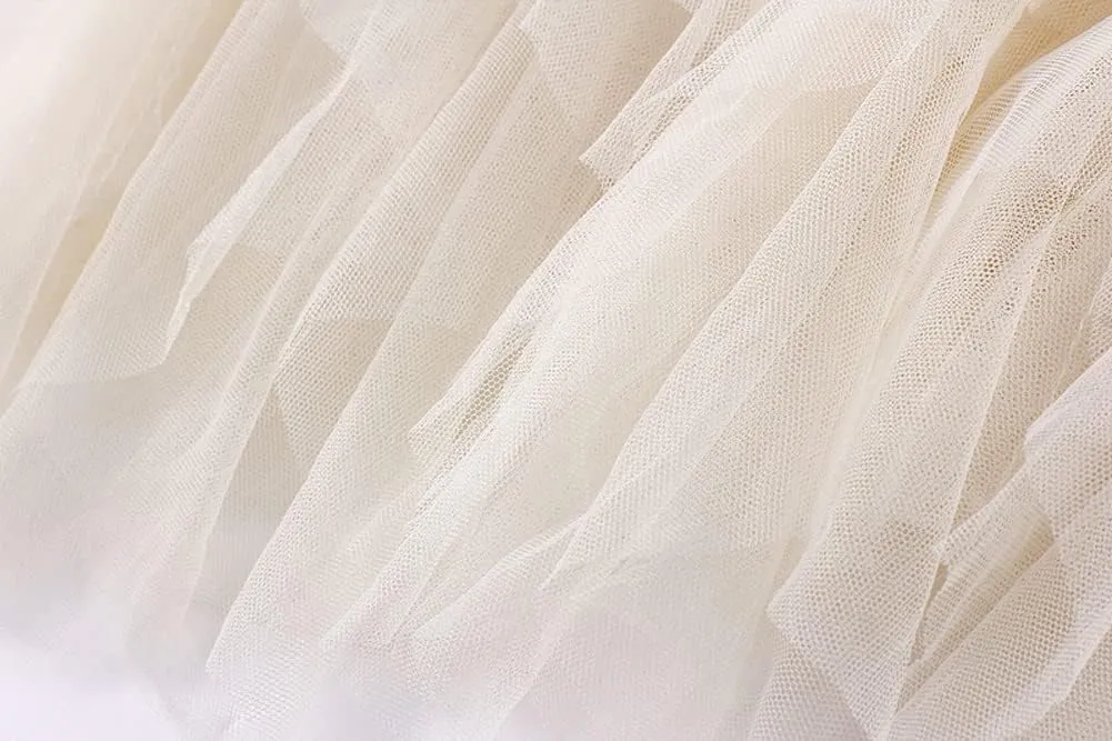 Hotmiss Women's Tulle Skirt Formal High Low Asymmetrical Midi Tea-Length Elastic Waist Tiered Layered Party Skirts