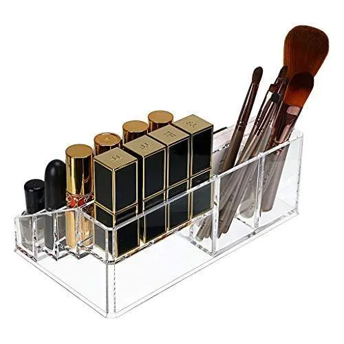 INOVERA (LABEL) 16 Compartment Cosmetic Makeup Jewellery Lipstick Storage Organizer Holder Box, 21.2L x 12.5W x 7.8H, Transparent