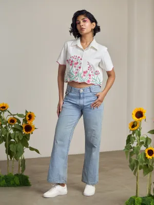 Ivory Flamingo Crop Shirt