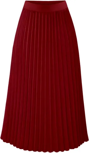 JOAU Pleated Midi Skirts for Women Summer Fashion Long Chiffon High Waisted A Line Skirt Party Evening Shirring Swing Skirts