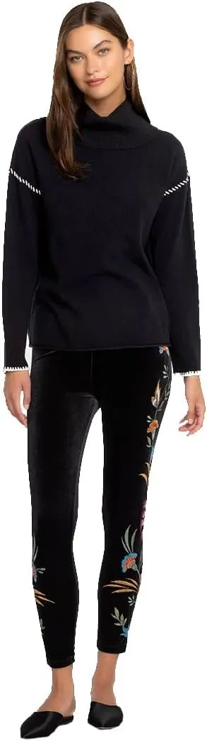 Johnny Was Sidonia Velvet Stretch Leggings Pant Floral Embroidery Black New
