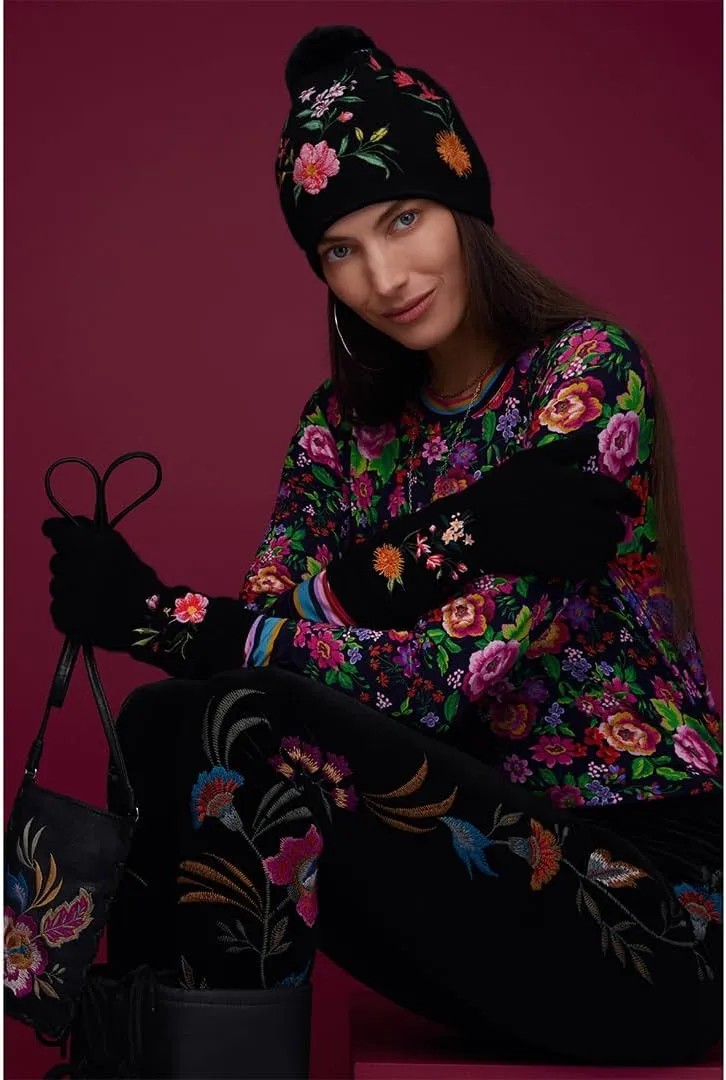 Johnny Was Sidonia Velvet Stretch Leggings Pant Floral Embroidery Black New