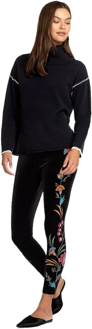 Johnny Was Sidonia Velvet Stretch Leggings Pant Floral Embroidery Black New
