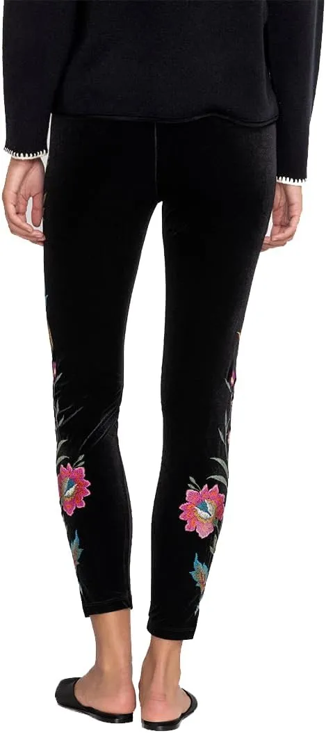 Johnny Was Sidonia Velvet Stretch Leggings Pant Floral Embroidery Black New