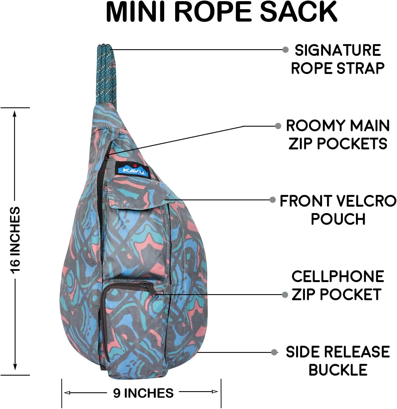 KAVU Mini Rope Sack Sling Crossbody Backpack - Chevron Peak