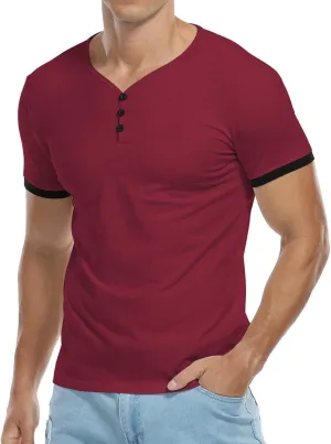 KUYIGO Men's Henley Shirts Short Long Sleeve Casual Summer Slim Fit Cotton Shirt