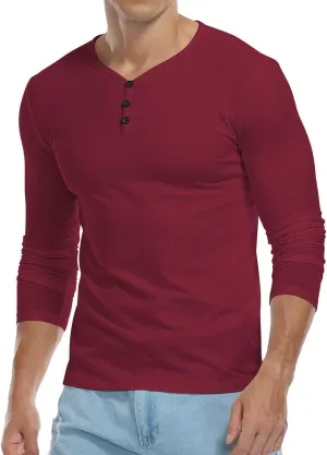 KUYIGO Men's Henley Shirts Short Long Sleeve Casual Summer Slim Fit Cotton Shirt