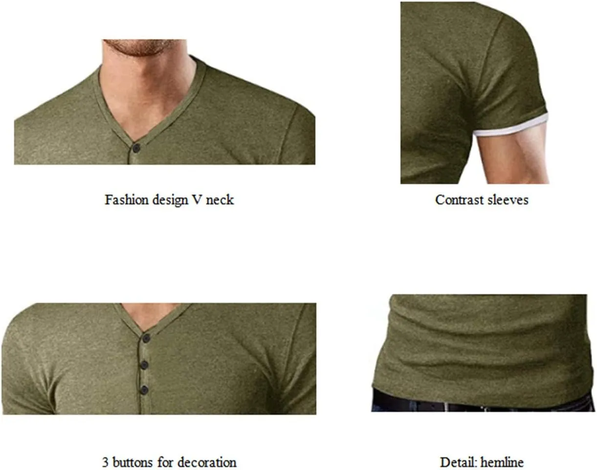 KUYIGO Men's Henley Shirts Short Long Sleeve Casual Summer Slim Fit Cotton Shirt