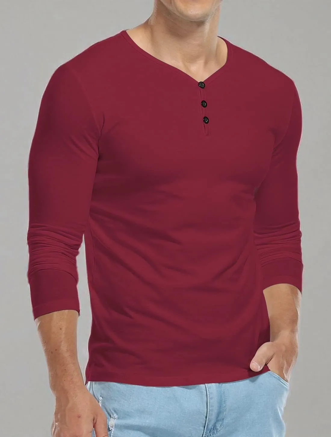 KUYIGO Men's Henley Shirts Short Long Sleeve Casual Summer Slim Fit Cotton Shirt