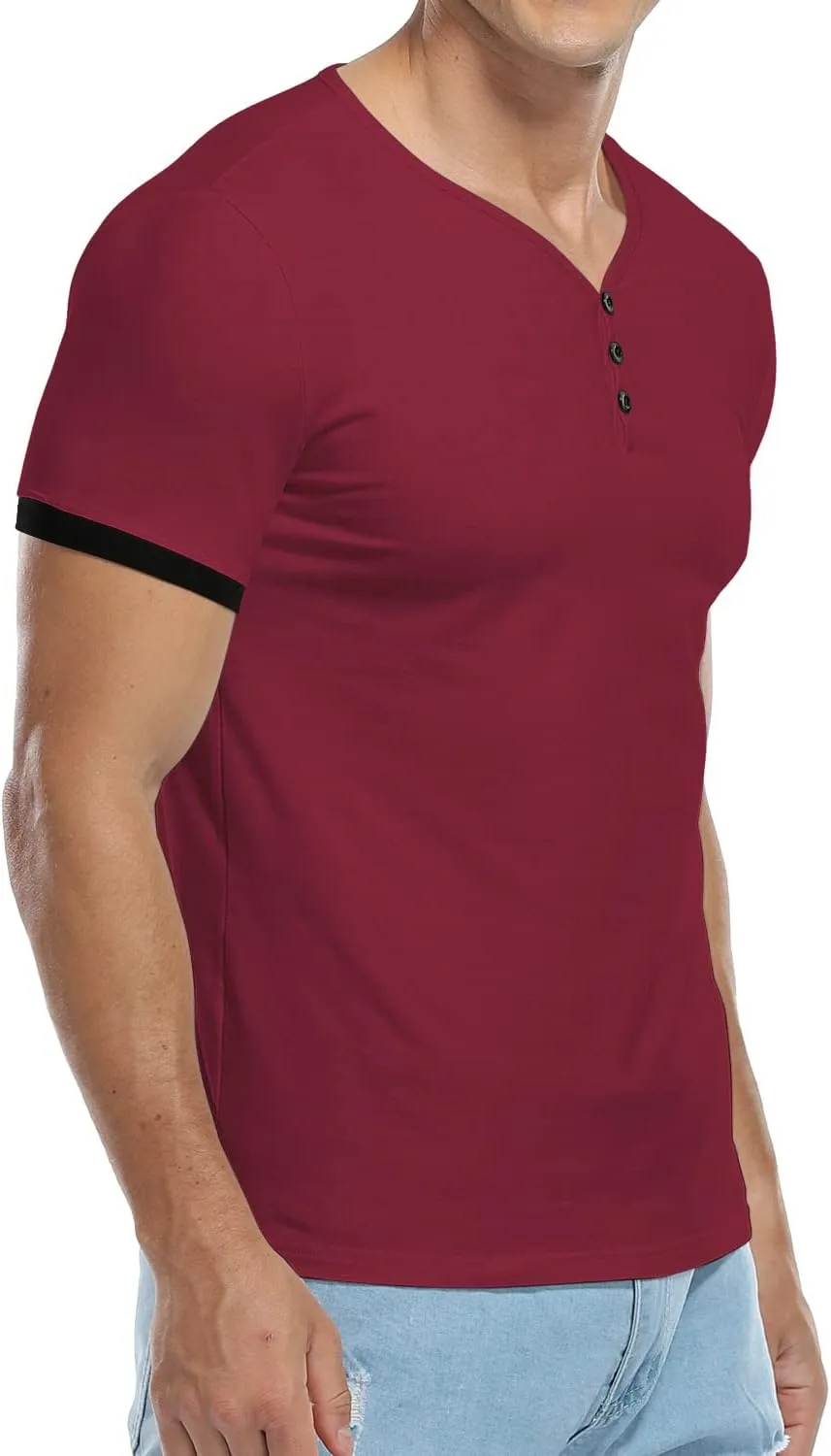 KUYIGO Men's Henley Shirts Short Long Sleeve Casual Summer Slim Fit Cotton Shirt