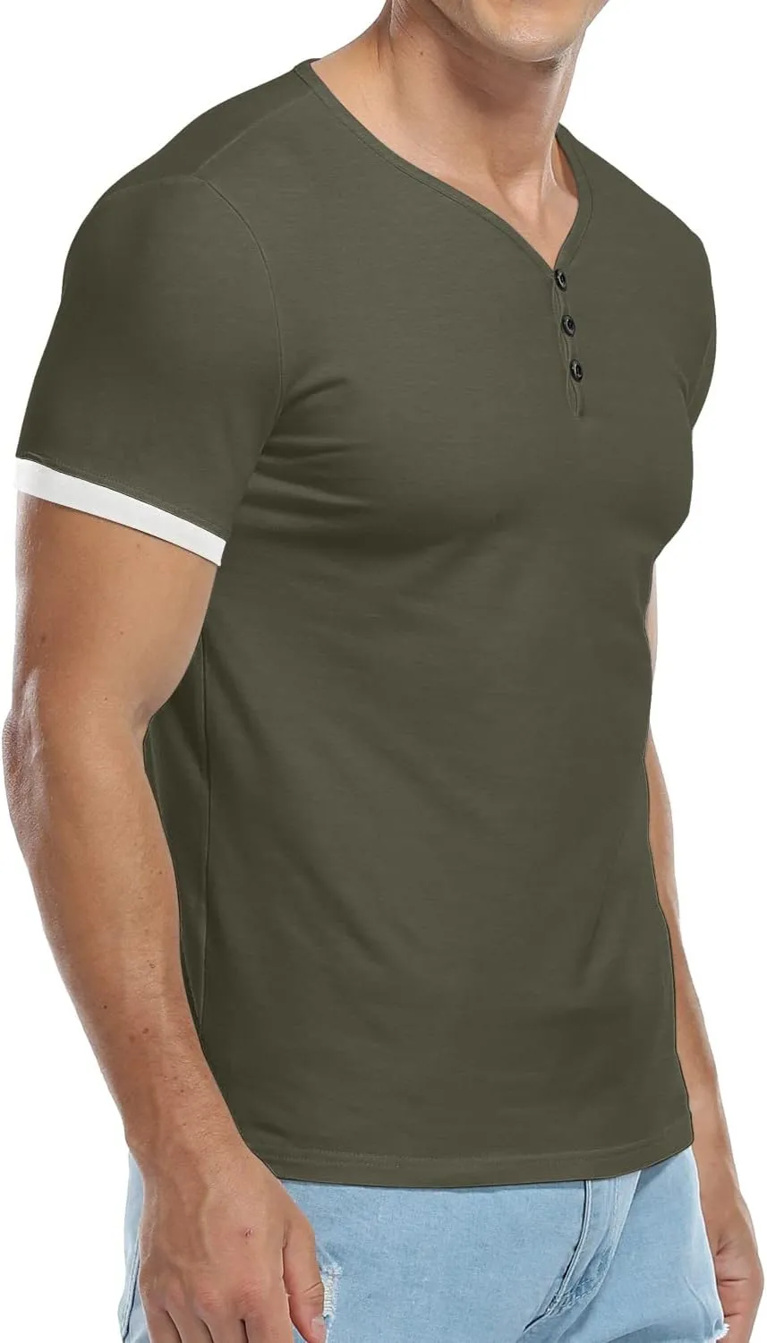 KUYIGO Men's Henley Shirts Short Long Sleeve Casual Summer Slim Fit Cotton Shirt
