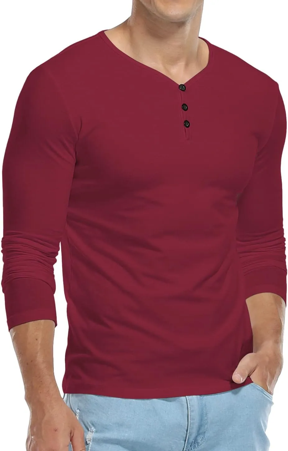 KUYIGO Men's Henley Shirts Short Long Sleeve Casual Summer Slim Fit Cotton Shirt