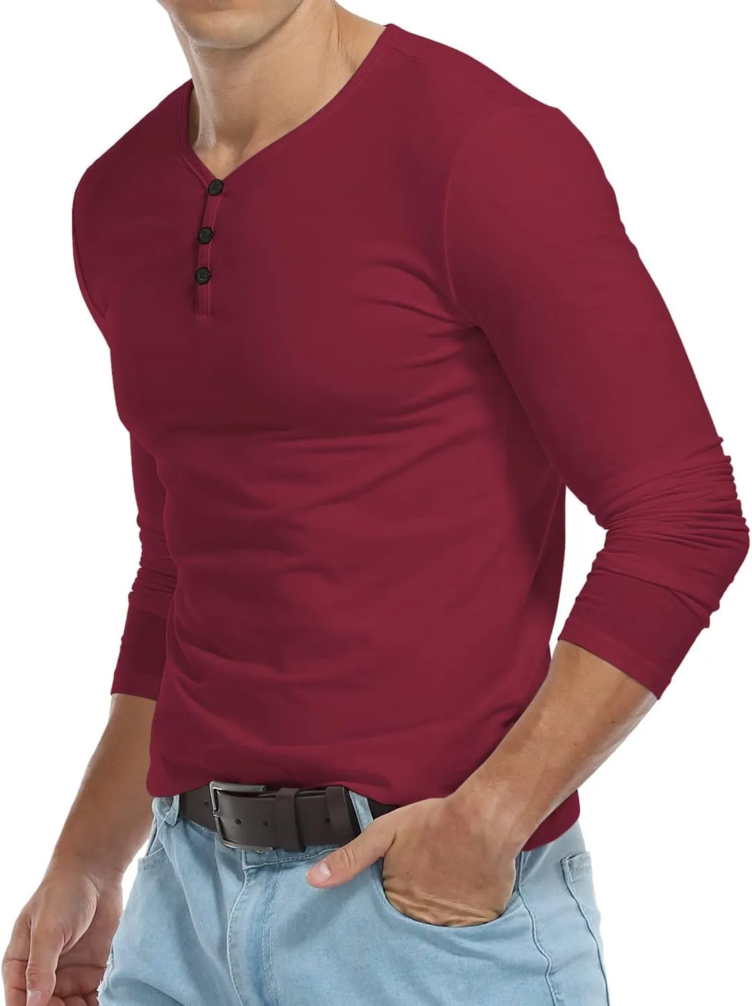 KUYIGO Men's Henley Shirts Short Long Sleeve Casual Summer Slim Fit Cotton Shirt