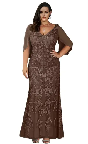 Lace Mother of The Bride Dresses for Wedding Appliques Mermaid Formal Evening Gowns with Short Cape Sleeves