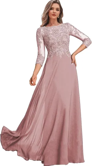 Lace Mother of The Bride Dresses with Sleeves Chiffon Wedding Party Dress for Women Long Formal Gown